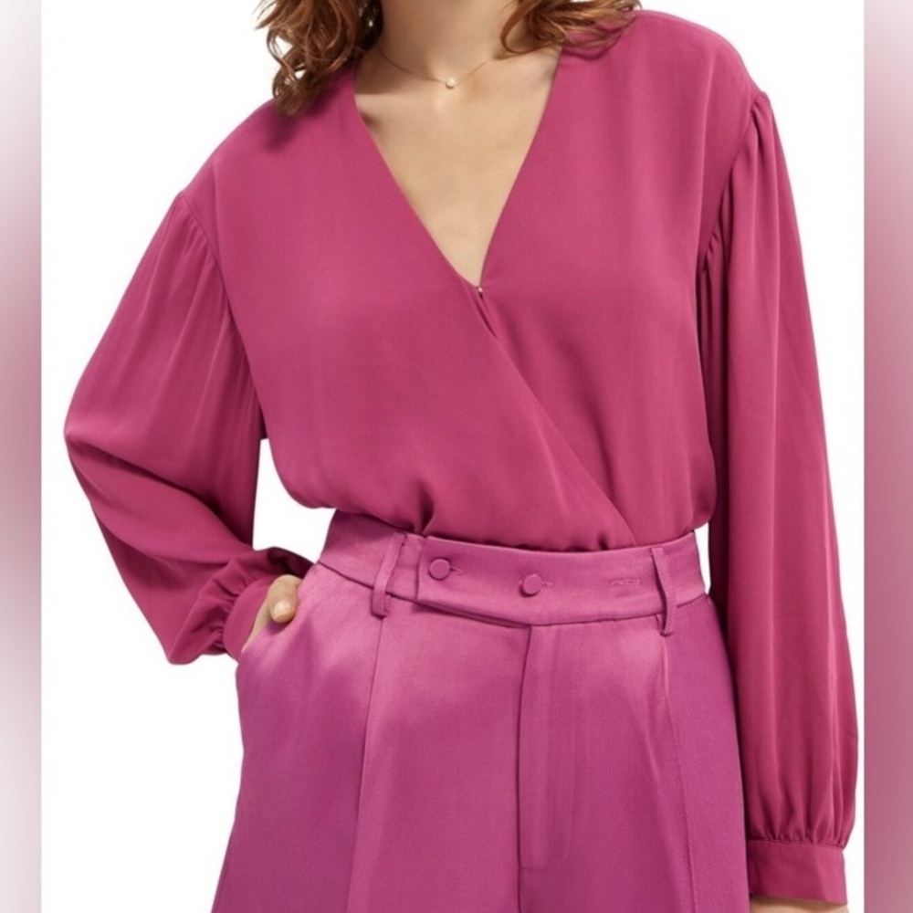 Scotch & Soda Women S Mauve Side Zip V-Neck Long Sleeve Drapey Faux Wrap Top